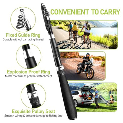 Fishing Pole and Reel Combo - 2PCS Carbon Fiber Telescopic Rods Spinning Reels Saltwater/Freshwater Kit with Lures, Line and Carrier Bag, Travel Fishing Gear for Adults - size: 2.1M/6.89FT