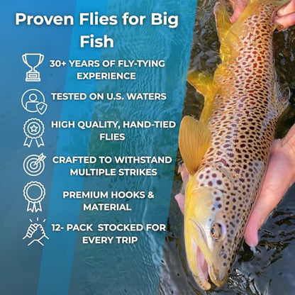 Woolly Bugger Fly Fishing Flies Assortment - Beadhead Streamer Wet Flies for Trout Bass Panfish - Hand-Tied Marabou Streamers for Rivers Lakes - size: 15 Pack – Size 8