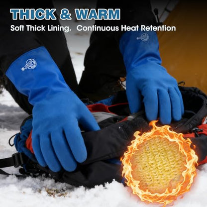 Waterproof Winter Work Gloves with Extended Cuff Warm Non-Slip 1 Pair - color: Blue, size: Large
