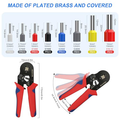 Ferrule Crimping Tool Kit, 1800PCS Wire Ferrules Self-Adjustable Ratchet AWG 23-7 Crimping Tool Pin Terminal Connectors for Electrical, Automotive, Audio, and DIY Projects