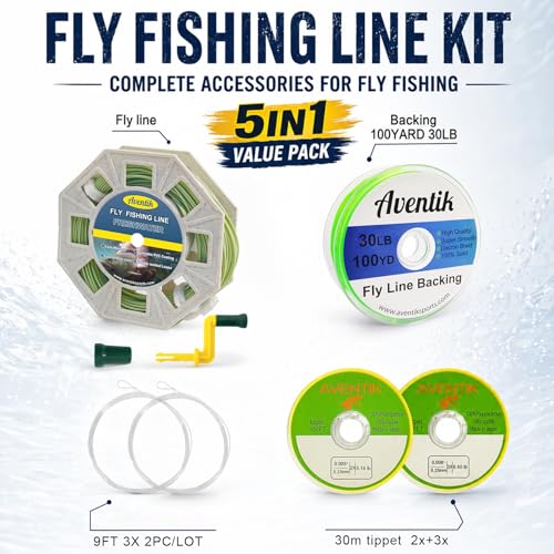 Aventik ProWeight WF Floating Fly Fishing Line Welded Loops Weight Forward Freshwater Trout Fly Line Kit WF 3 4 5 6 7 8 Low Stretch Slick Coating Accurate Casting - color: Grassgreen combo, size: 7F
