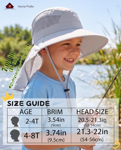 Home Prefer UPF50 Wide Brim Kids Sun Hat Neck Flap Boys Girls Sun Protection Hat for Beach Fishing - color: Light Grey, size: 4-8 Years