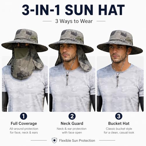 Sun Hat Unisex Face Coverage Shield Neck Flap Cap Garden Lawn Work Sports Hiking Fishing Hats - color: Army Green Ink Wash