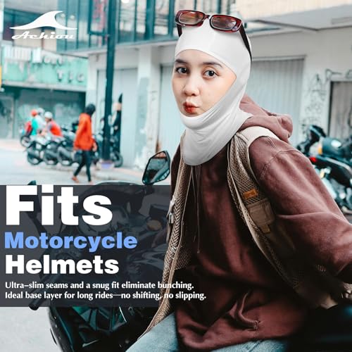 Achiou Ski Mask Balaclava Shiesty, Cooling Ice Silk Motorcycle Face Cover | Ski Mask for Men/Women,Breathable Face Mask,Thin Summer Balaclava,Versatile Use for Skiing Moto,UV Protection,Helmet Friendly - color: White