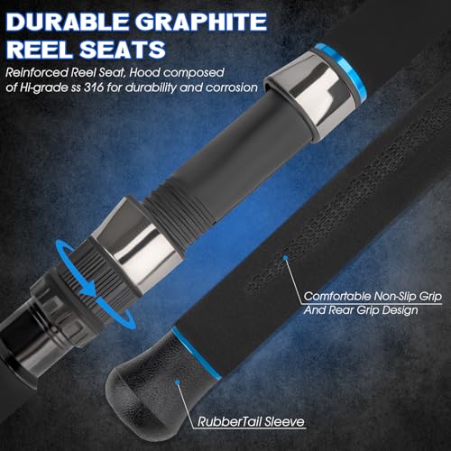 THKFISH 4 Piece/5 Piece Saltwater Travel Rod, Heavy Spinning Fishing Rod Portable Travel Surf Rod Carbon Fiber Saltwater Boat Fishing Rod 6’9”/7’9”/8’9” with Case Bag for Seawater Fish