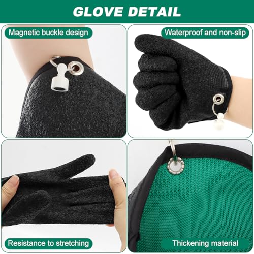 2Pcs Fishing Gloves with Magnet Release, Professional Fisherman Catch Fish Glove Quick Drying, Anti-Slip Puncture Proof Fish Handling Glove for Handling,Catching,Cleaning - color: Green