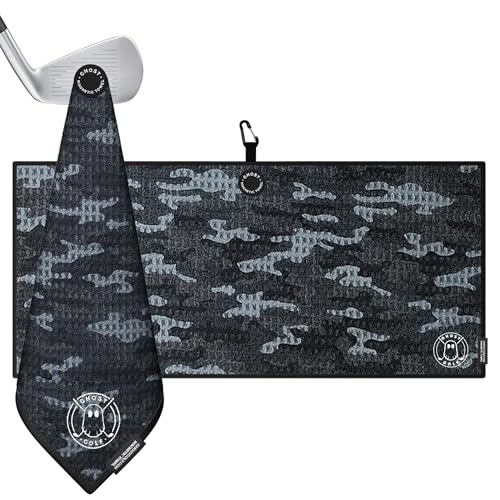 Ghost Golf Magnetic Towel (Caddie) - Premium Ultra-Absorbent Microfiber Golf Towel with Magnet for Golf Carts or Clubs - 18" x 40" Golfing Gear - Waffle Weave Pattern (Black Camo) - color: Black Camo