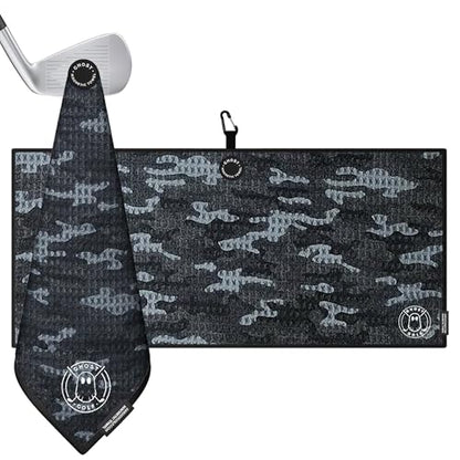 Ghost Golf Magnetic Towel (Caddie) - Ultra-Absorbent Microfiber Golf Towel | With Magnet for Golf Carts or Clubs - 18" x 40" Golfing Gear - Waffle Weave Pattern (Black Camo) - color: Black Camo