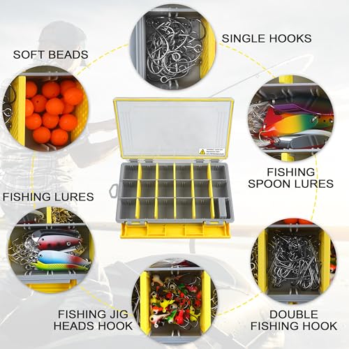 Shaddock Fishing Waterproof Tackle Box, 3700 Deep Tackle Tray Organizers Accessories Storage Gear with Removable Dividers for Freshwater Saltwater Fishing (Yellow, 3700) - size: 3700, Yellow