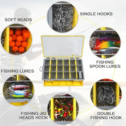 Shaddock Fishing Waterproof Tackle Box, 3700 Deep Tackle Tray Organizers Accessories Storage Gear with Removable Dividers for Freshwater Saltwater Fishing (Yellow, 3700) - size: 3700, Yellow