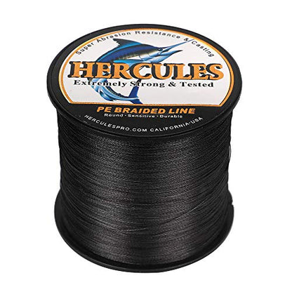 HERCULES Cost-Effective Super Strong 4 Strands Braided Fishing Line 6LB to 100LB Test for Salt-Water, 109/328 / 547/1094 Yards (100M / 300M / 500M / 1000M), Diam# 0.08MM - 0.55MM, Hi-Grade - color: Black, size: 8LB(3.6KG)-0.10MM-2187YDS(2000M)