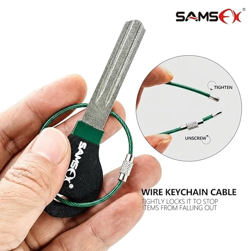 SAMSFX Fishing Hook Sharpener Hook File for Fishing Diamond File with Handle Portable Double Sided Fine and Medium Grits for Men - color: Black & Green