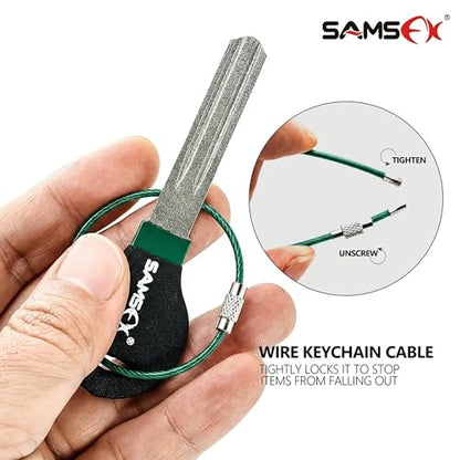 SAMSFX Fishing Hook Sharpener Hook File for Fishing Diamond File with Handle Portable Double Sided Fine and Medium Grits for Men - color: Black & Green