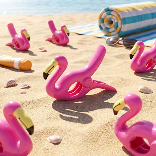 Hushee 6 Pack Marine Boat Rail Towel Clips Flamingo Shaped Storm Proof Large Clips Pontoon Boat Towel Organizer Multi Purpose Outdoor Laundry for Beach Pontoon Fishing Cruise Travel