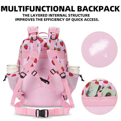 Lovelinks21 25L Tactical Military Backpack Small Travel Rucksack for Men and Women Assault Pack Bug Out Bag Molle Daypack Gym Backpack with Bottle Holder (Strawberry) - color: Strawberry
