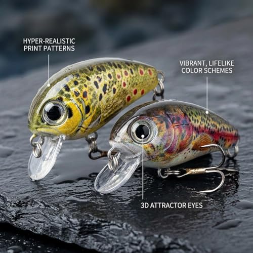 5 Pcs Mini Fishing Crankbaits Kit,Realistic 3D Eyes Floating Swimbait for Bass, Trout, Perch, Walleye,with Tackle Box
