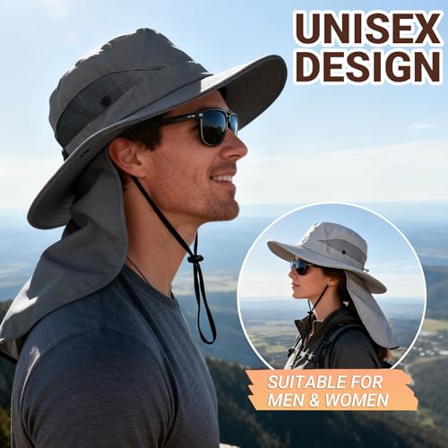 PFFY Sun Bucket Hats for Men Women Fishing Hat UV Protection Wide Brim Beach Safari Hat with Neck Flap - color: Green (With Neck Flap)