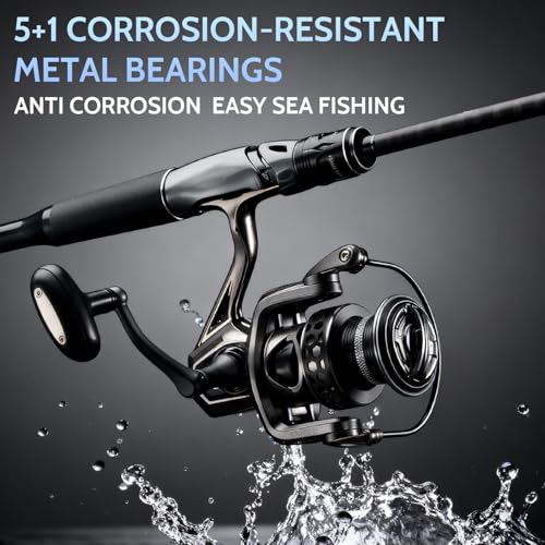 AG Spinning Reel, Freshwater and Saltwater Spinning Fishing Reels, 5+1BB, 22LBs Max Drag, 5.2 Gear Ratios, CNC Aluminum Spool & Handle - size: 2500