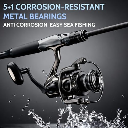 AG Spinning Reel, Freshwater and Saltwater Spinning Fishing Reels, 5+1BB, 22LBs Max Drag, 5.2 Gear Ratios, CNC Aluminum Spool & Handle - size: 2500