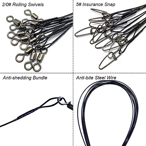 Wire Fishing Leaders Saltwater 100 Lbs Heavy Duty Fishing Wire Leader Line with Swivles Snap - color: Black-30 PCS