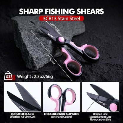 Goture Fishing Tool Kit,Fishing Pliers,Fillet Knife with Sheath,Fish Lip Gripper,Fish Hook Remover,Lanyard,Line Scissors,Sharpener,Stainless Steel Soap,Saltwater Gear Kit,Red/Pink,Gifts for Men/Women - color: B1:6pcs Pink Fishing Tool Kit