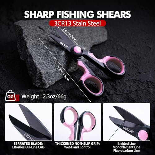 Goture Fishing Tool Kit,Fishing Pliers,Fillet Knife with Sheath,Fish Lip Gripper,Fish Hook Remover,Lanyard,Line Scissors,Sharpener,Stainless Steel Soap,Saltwater Gear Kit,Red/Pink,Gifts for Men/Women - color: B2:6pcs Pink Fishing Tool Kit