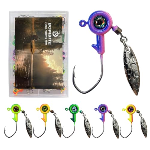 Crappie Jigs with Spinner - 1/32 oz, 1/16 oz, 1/8 oz Underspin Jig Heads for Crappie, Panfish, Bass - 40pcs - color: 1/8oz