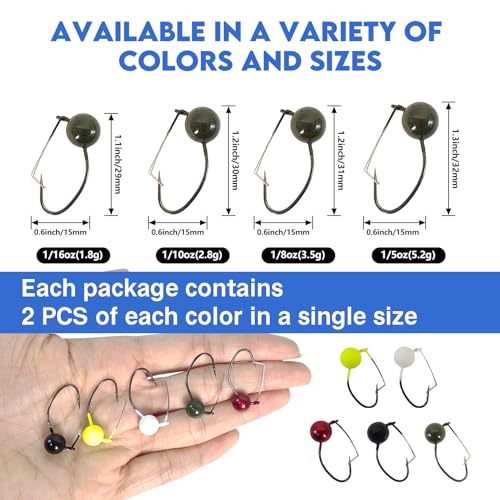 Eupheng 10PCS Weedless Wacky Jig Heads, 1/16oz 1/10oz 1/8oz 1/5oz Wacky Rig Hooks Weedless Fishing Hooks Worm Weights Hook for Bass Fishing - size: 1/10oz(2.8g))-10PCS