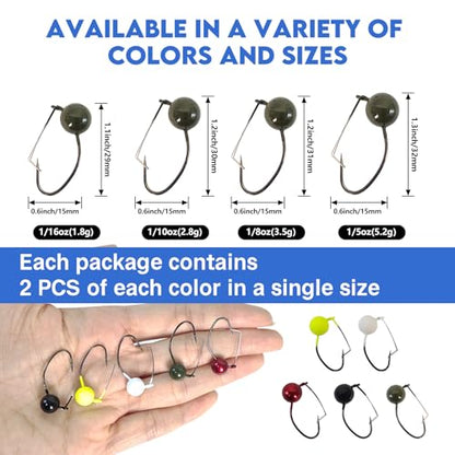Eupheng 10PCS Weedless Wacky Jig Heads, 1/16oz 1/10oz 1/8oz 1/5oz Wacky Rig Hooks Weedless Fishing Hooks Worm Weights Hook for Bass Fishing - size: 1/16oz(1.8g)-10PCS