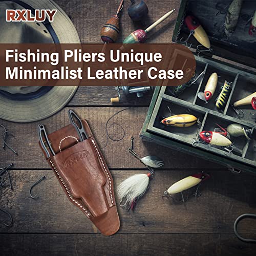 Fishing Pliers Holster with Retractable Lanyard, Universal Fit for Most Sea Fishing & Wild River Lure Tongs Leather Accessories - color: Light Brown