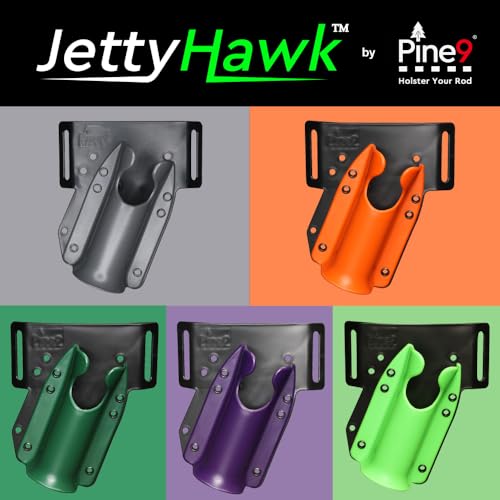 JettyHawk Fishing Rod Hip Holster, Hands-Free Quick-Draw Holder, Fits 1.5-2" Pole, for Spinning, Baitcaster, Centerpin & Surf Rods, Wading & MOLLE Belts - color: Orange