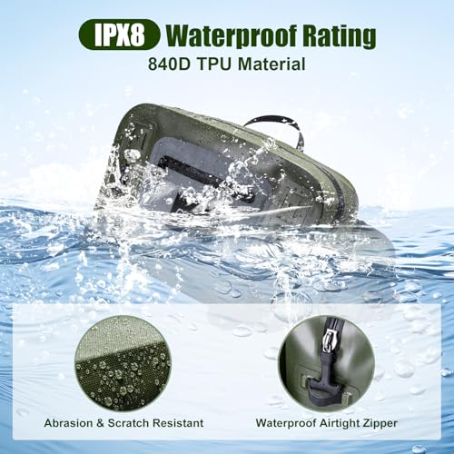Goture Waterproof Fishing Waist Pack, IPX8 840D TPU Large Tackle Bag with Rod Holder, Airtight Zipper Closure, Fly Fishing Bag with Adjustable Waist Strap, Sling Fanny Pack with 16pcs Popper Flies - color: D1:Fly Fishing Bag with 16pcs Popper Flies