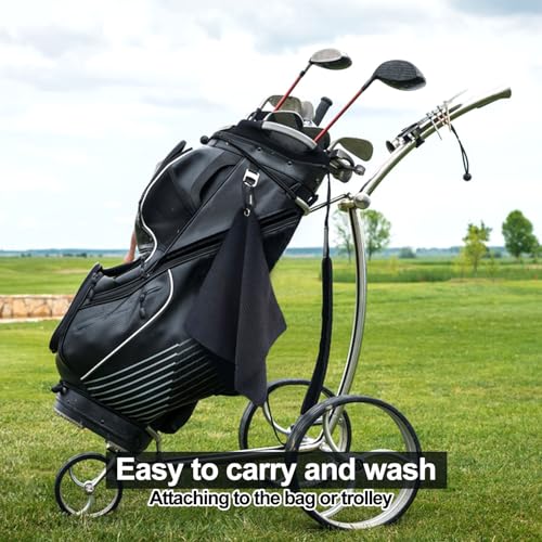 Quacc Premium Golf Towel with Carabiner Clip Absorbent Microfiber Waffle Pattern Golf Towel for Cleaning Golf Ball Club Putter Iron for Golf Bag Trolly Belt Loop (Black)