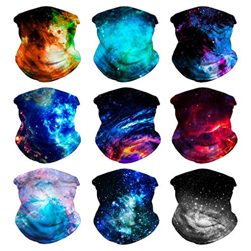 VCZUIUC Neck Gaiter Face Cover Mask Balaclava for Men and Women - color: 9pcs Galaxy-2, size: Medium