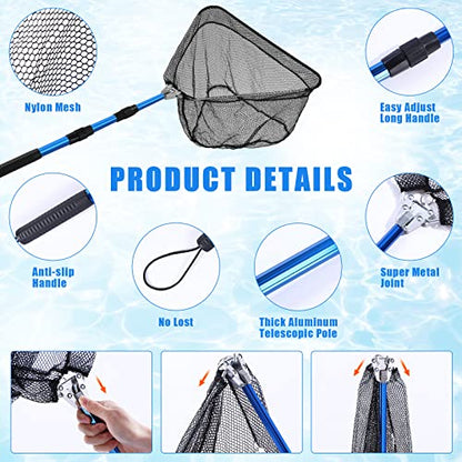 Windyun 3 Pcs Fishing Cast Net with Heavy Duty Sinker Portable Folded Lobster Crab Trap Fishing Net with Long Robust Telescopic Handle Freshwater Saltwater Bait Fishing Accessories - size: 4 Ft