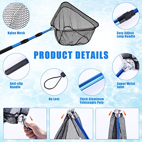 Windyun 3 Pcs Fishing Cast Net with Heavy Duty Sinker Portable Folded Lobster Crab Trap Fishing Net with Long Robust Telescopic Handle Freshwater Saltwater Bait Fishing Accessories - size: 4 Ft