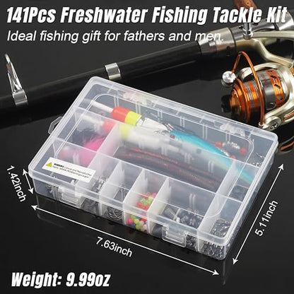 141pcs Surf Fishing Tackle Kit Saltwater Fishing Rigs Ocean Tackle Kit Various Accessories Include Slip Bobbers Bait Rigs Saltwater Lures Hooks Sinker Weights Swivel Bottom Rig