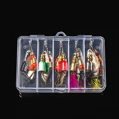 KINGFOREST 10-20pcs Fishing Lures Spinnerbait for Bass Trout Salmon Walleye Hard Metal Spinner Baits Kit with Tackle Box - style: 10pcs