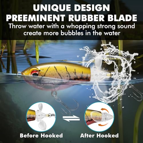 TRUSCEND Popobait Easy Catch Fishing Lures with BKK Hooks, Instant Startup, Longer Cast, Balanced Spray/Sound/Swim, Plopper Topwater Lures for Bass, Trout, Pike, Walleye, Freshwater Saltwater Fishing - color: A1-3.7",0.65oz