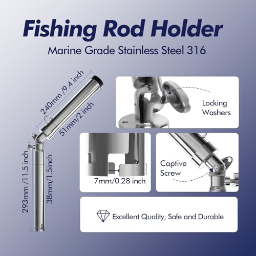 Outrigger Rod Holders, 316 Stainless Steel 360 Degree Adjustable Swivel, Marine Grade Fishing Rod Pole Holders for Boat Kayak Yacht Camper RV - 1.5in Base Type