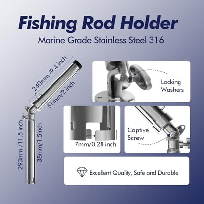 Outrigger Rod Holders, 316 Stainless Steel 360 Degree Adjustable Swivel, Marine Grade Fishing Rod Pole Holders for Boat Kayak Yacht Camper RV - 1.5in Base Type