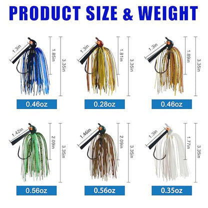 Bass Weedless Fishing Jigs Set, Bass Fishing Lures with Weed Guard Silicone Skirts Rubber Flipping Jigs Swim Jig Kit Skipping Jig for Bass Fishing - style: 6pcs