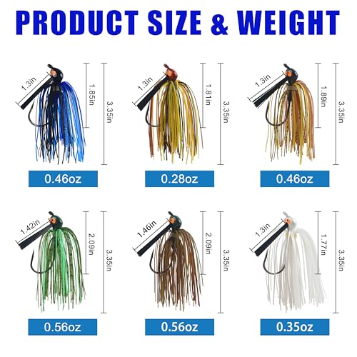 Bass Weedless Fishing Jigs Set, Bass Fishing Lures with Weed Guard Silicone Skirts Rubber Flipping Jigs Swim Jig Kit Skipping Jig for Bass Fishing - style: 12pcs