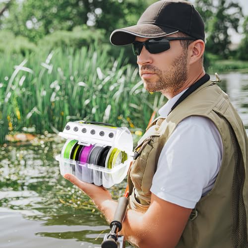 Happyyami Fishing Line Case Line Spool Box Clear Fishing Line Holder Fishing Storage Box Slots Fishing Line Case Fishing Line Organizer Fishing Tool Holder Clear Visibility Fishing Line