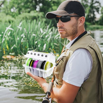 Happyyami Fishing Line Case Line Spool Box Clear Fishing Line Holder Fishing Storage Box Slots Fishing Line Case Fishing Line Organizer Fishing Tool Holder Clear Visibility Fishing Line
