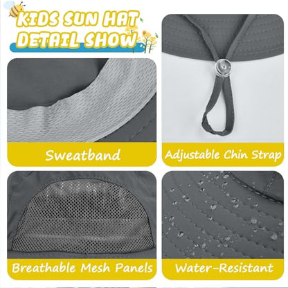 Outdoor Kids Sun Hats with Neck Flap Boys Girls Wide Brim UPF 50+ UV Protection Children Bucket Hat Safari Hat - color: 1pack-darkgrey