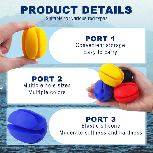 Fishing Rod Holder Straps, 2pcs Silicone 5-Holes Fishing Rod Fixed Ball, Fly Fishing Puller Fishing Accessories for Fishing Pole - style: Black-2pcs