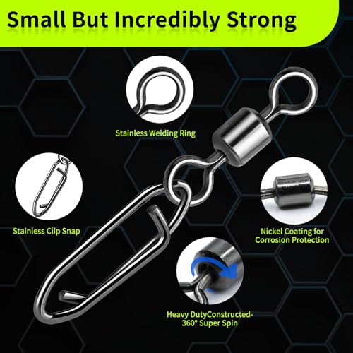 9KM DWLIFE Fishing Speed Clips 50Pcs Quick Change Fishing Swivels & Snaps Fishing Speed Clips Barrel Swivels Fishing Tackle Saltwater Fishing - size: SET(4#-3/0#)