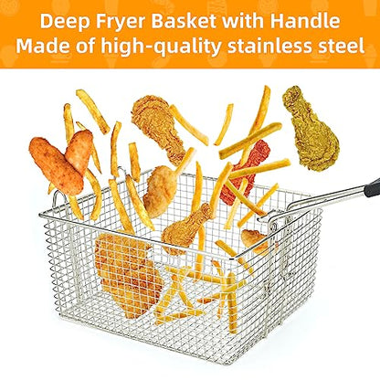 Electric Fryer Basket for Frying Serving Food, with Rubber Handle Grip, 7.2" x 8.3" x 4.3" Heavy Duty Construction Suitable for fry chicken, fish, french fries - style: 1 pcs