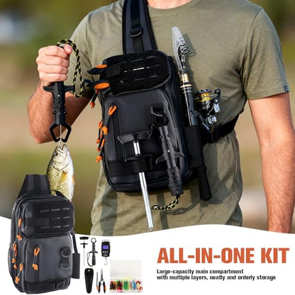 Hikary Fishing Backpack with Tackle Boxes,Fishing Tool Kit,Lightweight Outdoor Water-Resistant Fishing Shoulder Bag with Rod Holder Fisherman Gift Saltwater Freshwater - color: Black